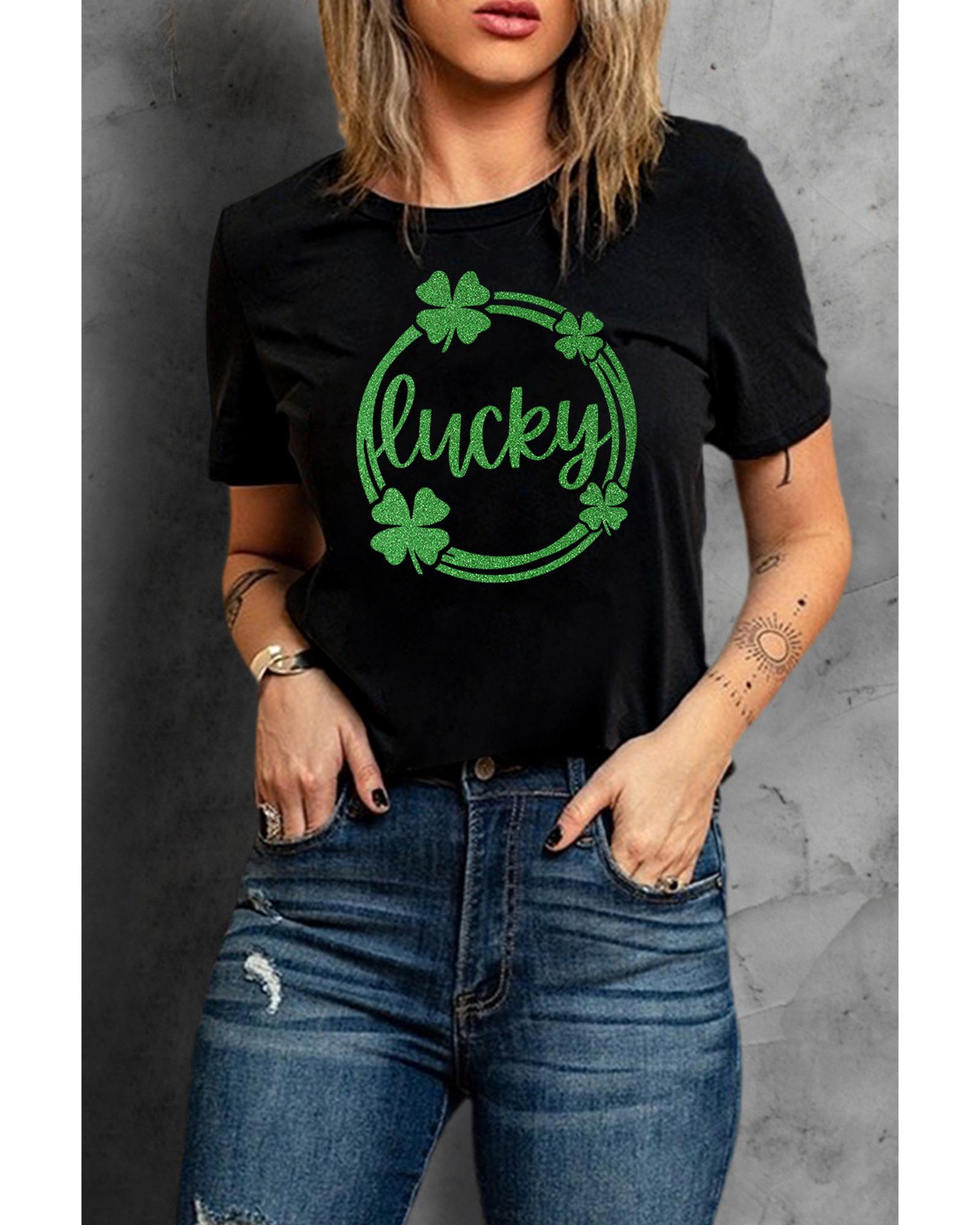 Azura Exchange Sequin Lucky Clover Print T-shirt - 2XL