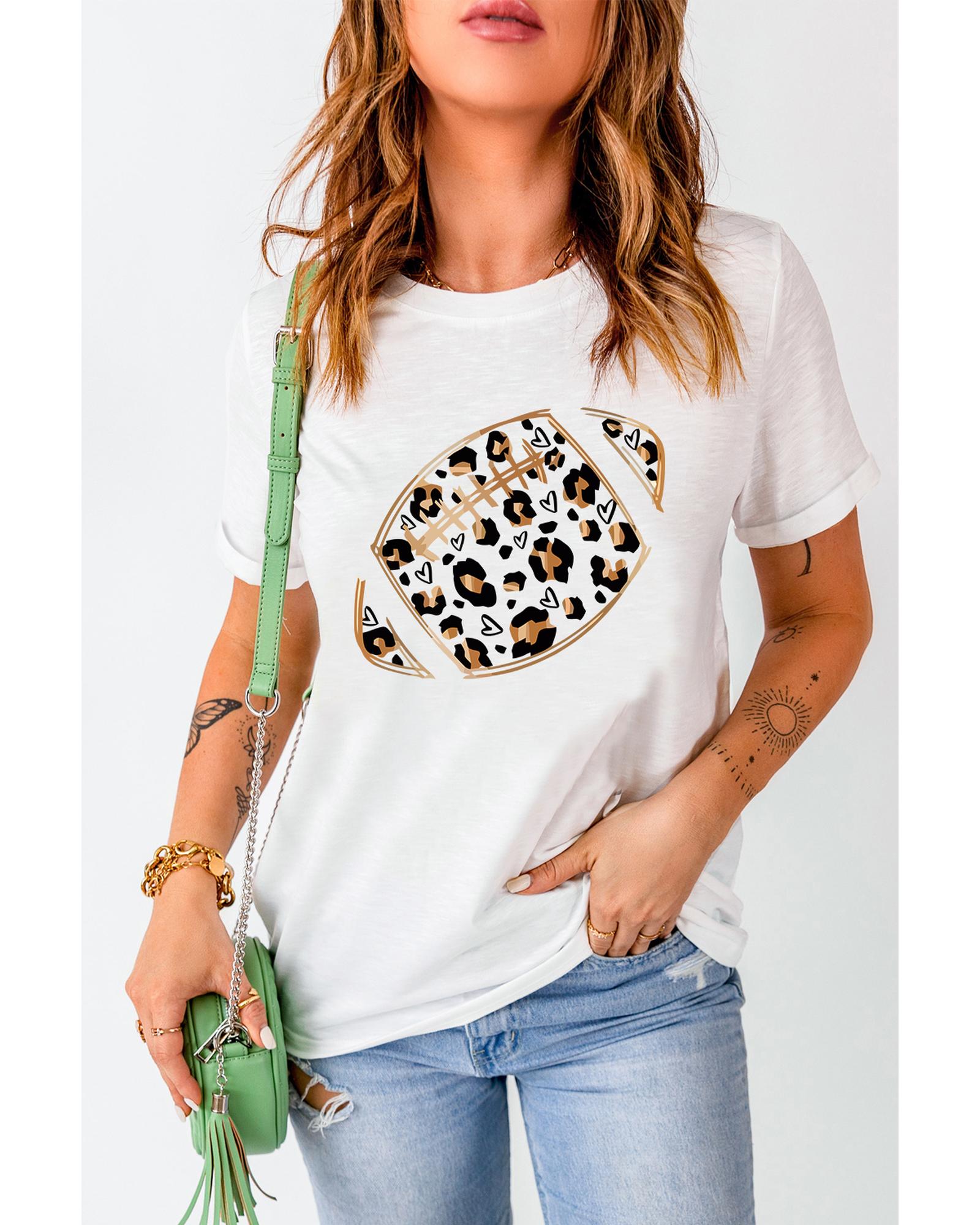 Azura Exchange Leopard Heart Shape Rugby Print T-Shirt - M