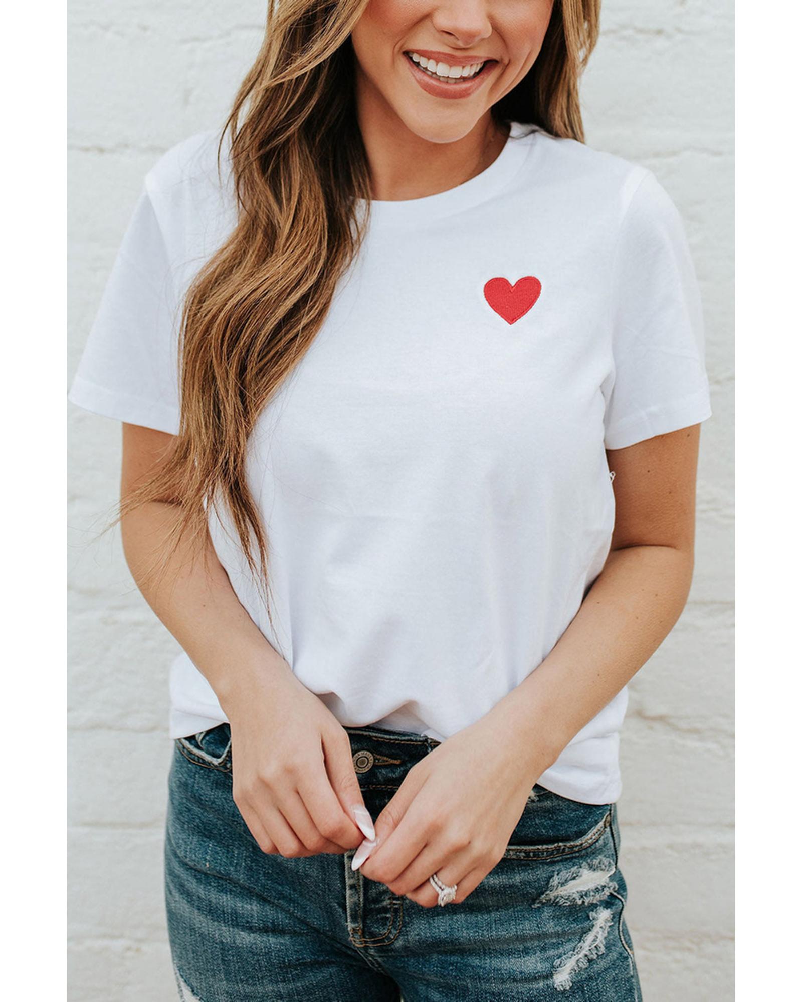 Azura Exchange Embroidered Heart Pattern T-Shirt - M