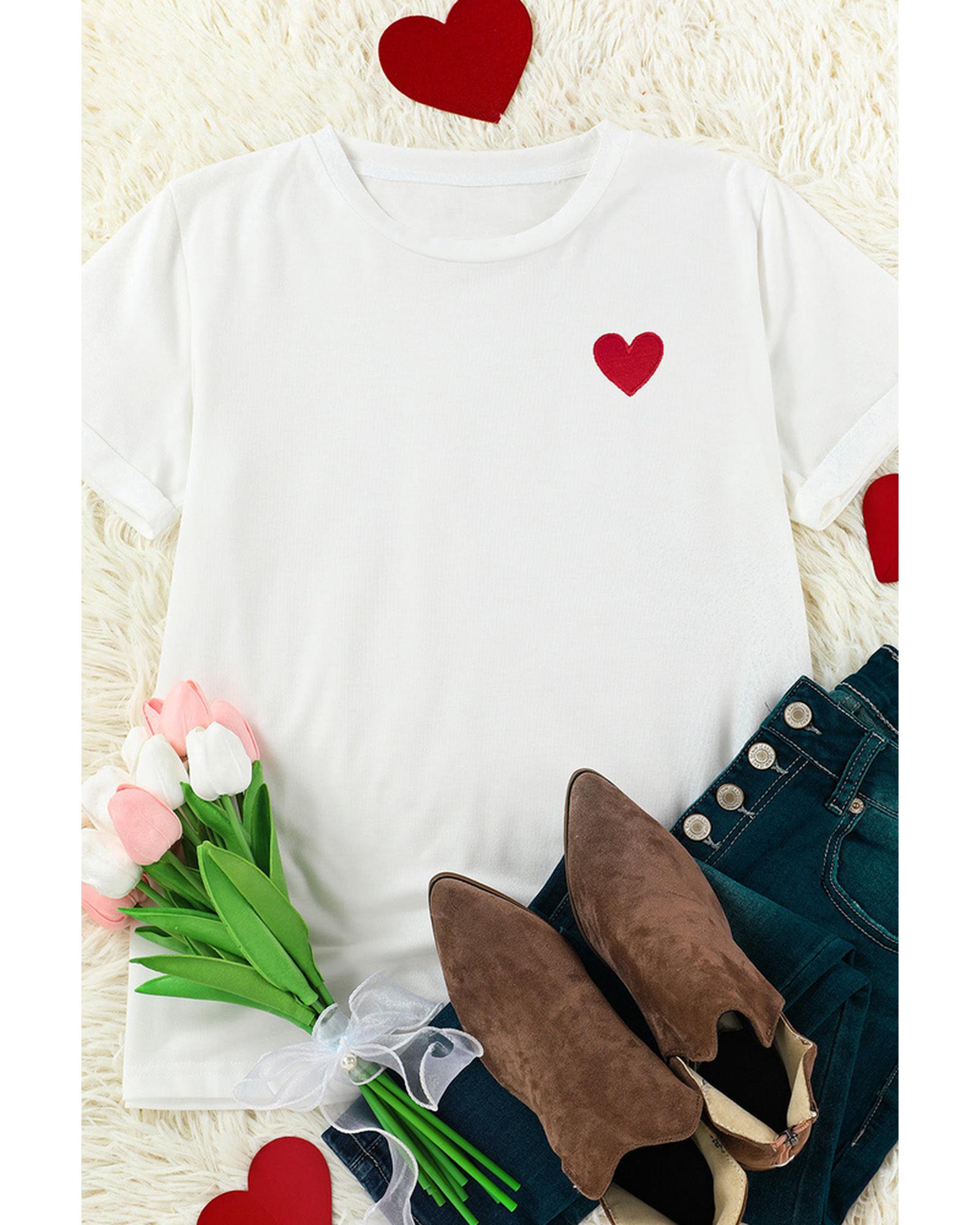 Azura Exchange Embroidered Heart Pattern T-Shirt - M