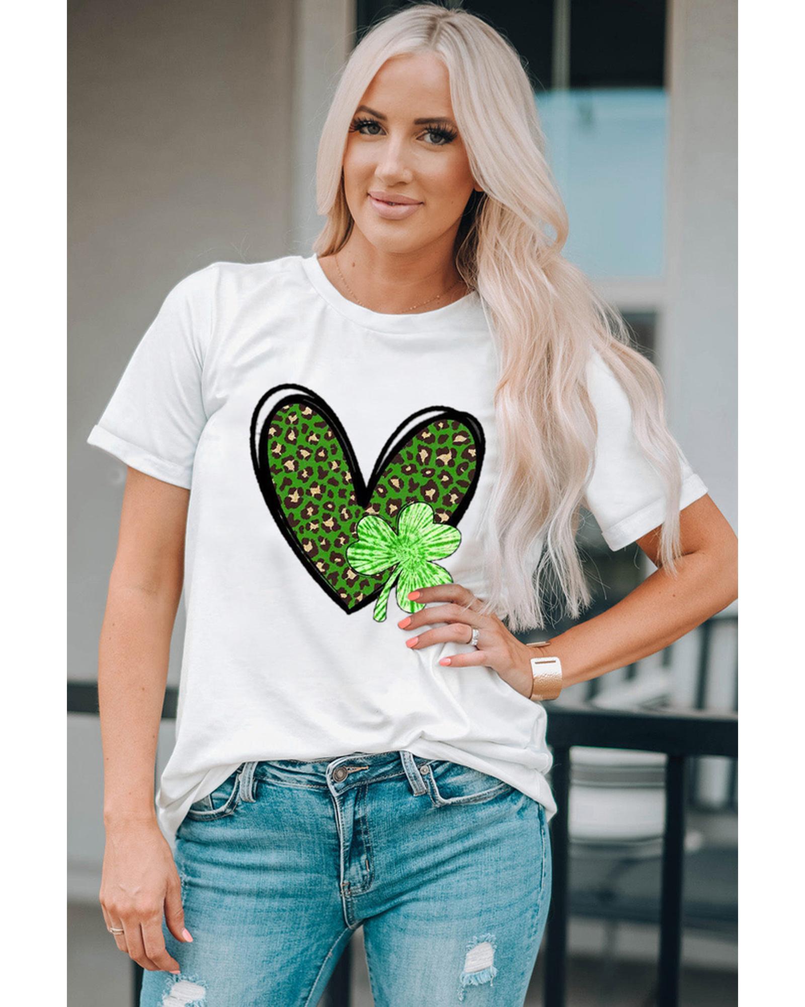 Azura Exchange Leopard Heart Shaped Print Crewneck Graphic Tee - M