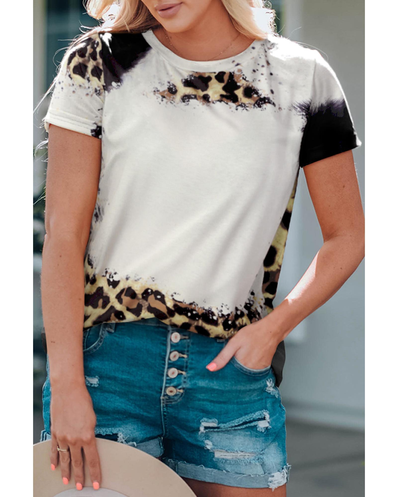 Azura Exchange Leopard Short Sleeve Top - M