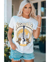 Azura Exchange Nashville Guitar Floral Print T-Shirt - M