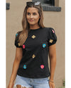 Azura Exchange Embroidered Flower Short Sleeve Tee - M