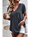 Azura Exchange Lace Crochet Patchwork V Neck T Shirt - M