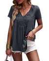 Azura Exchange Lace Crochet Patchwork V Neck T Shirt - M