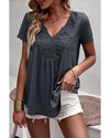 Azura Exchange Lace Crochet Patchwork V Neck T Shirt - M
