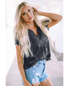 Azura Exchange Lace Crochet Patchwork V Neck T Shirt - M