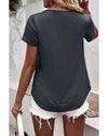 Azura Exchange Lace Crochet Patchwork V Neck T Shirt - S
