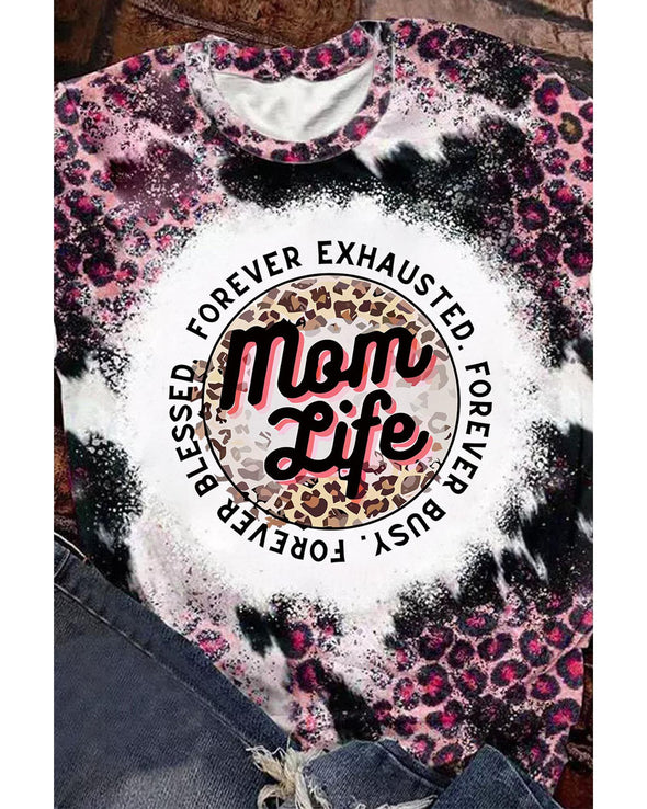 Azura Exchange Leopard Print Graphic Tee with Mom Life Slogan - S