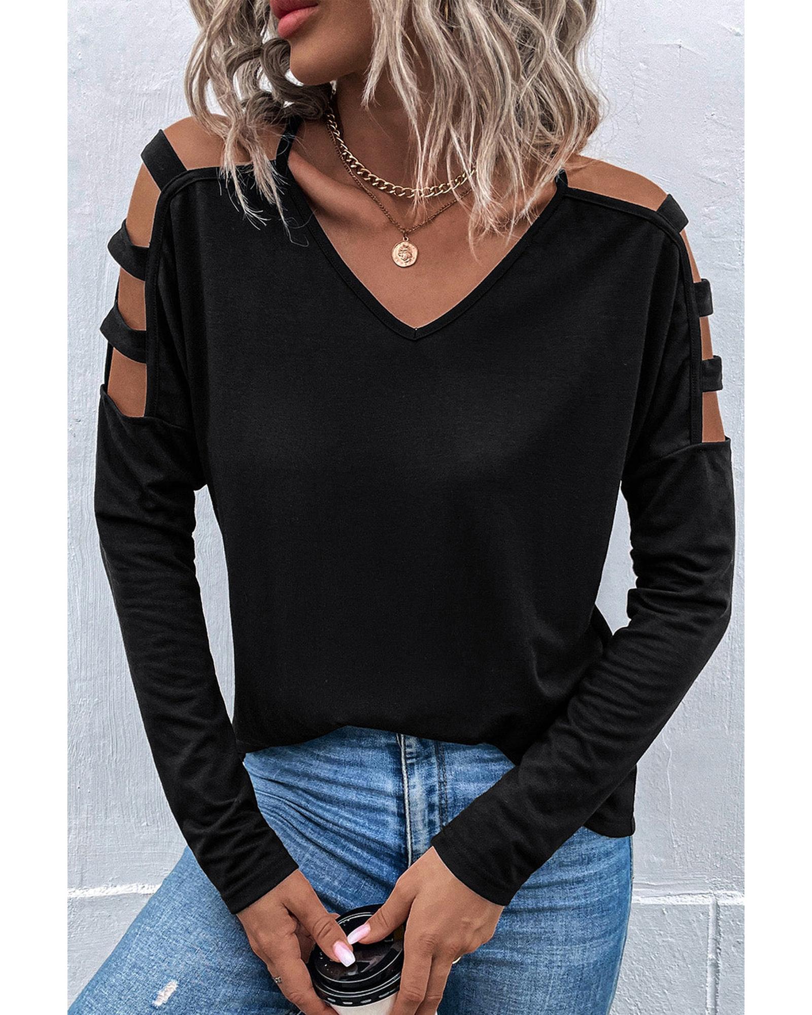 Azura Exchange Cold Shoulder Cut Out Long Sleeve Top - L