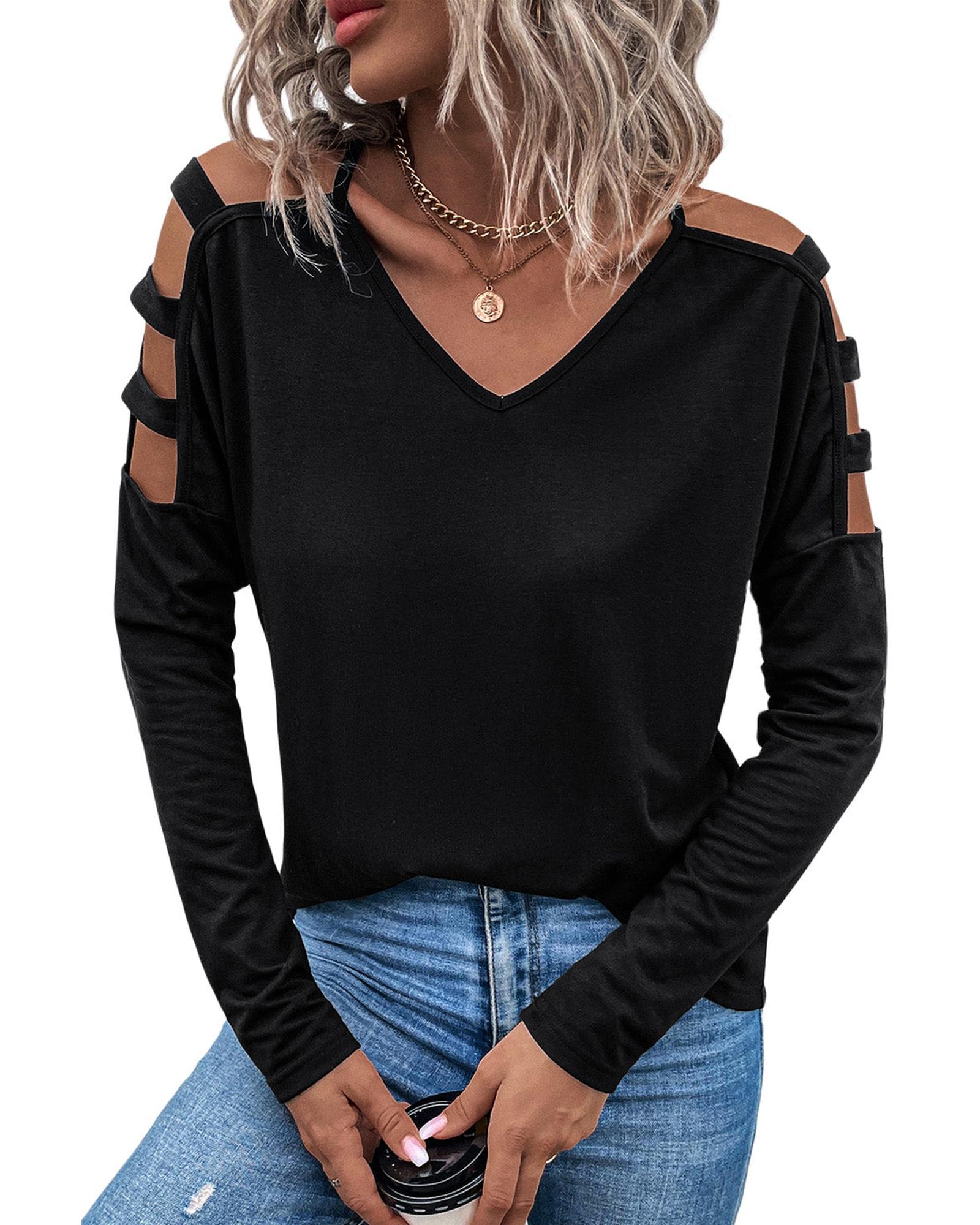 Azura Exchange Cold Shoulder Cut Out Long Sleeve Top - L