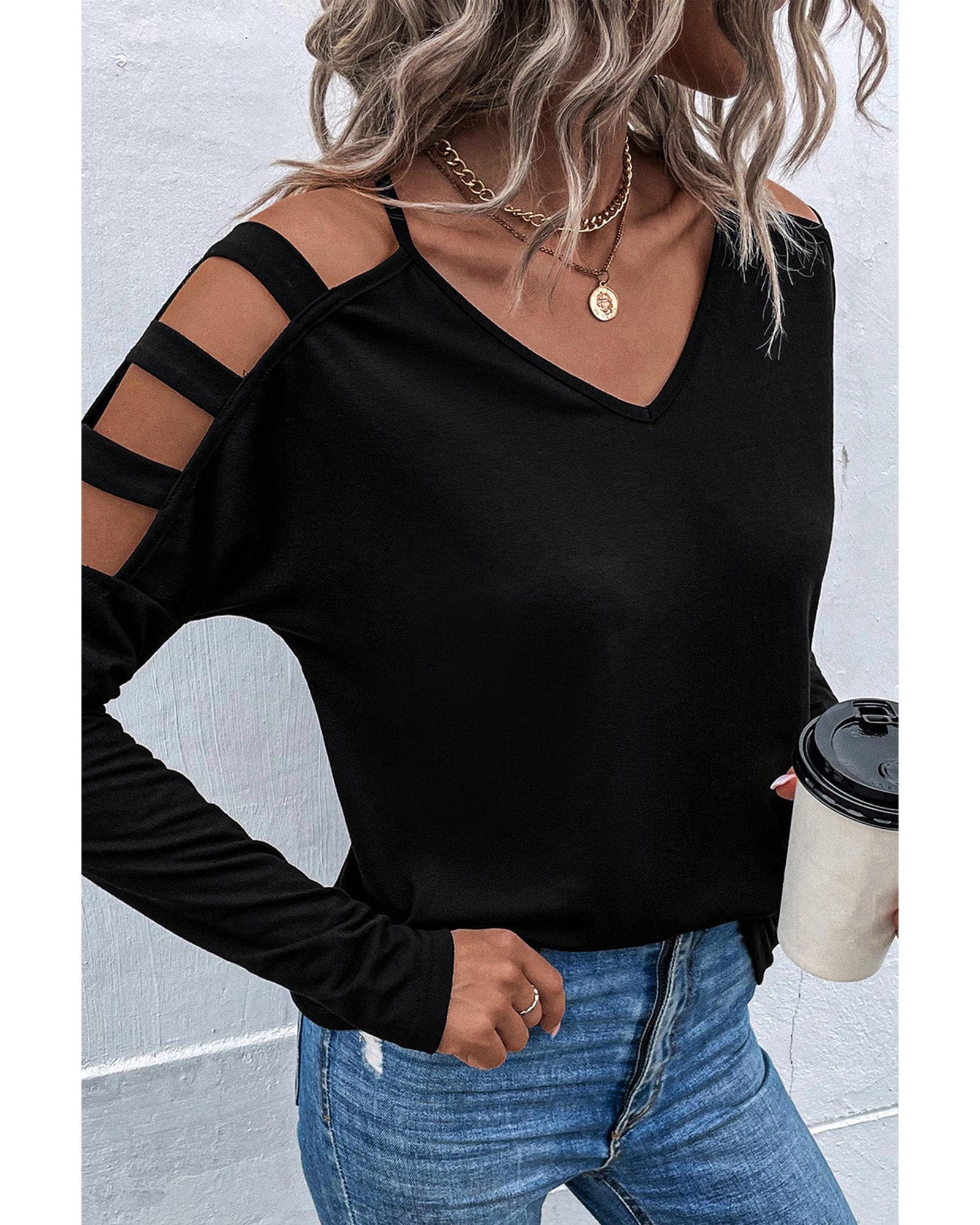 Azura Exchange Cold Shoulder Cut Out Long Sleeve Top - S