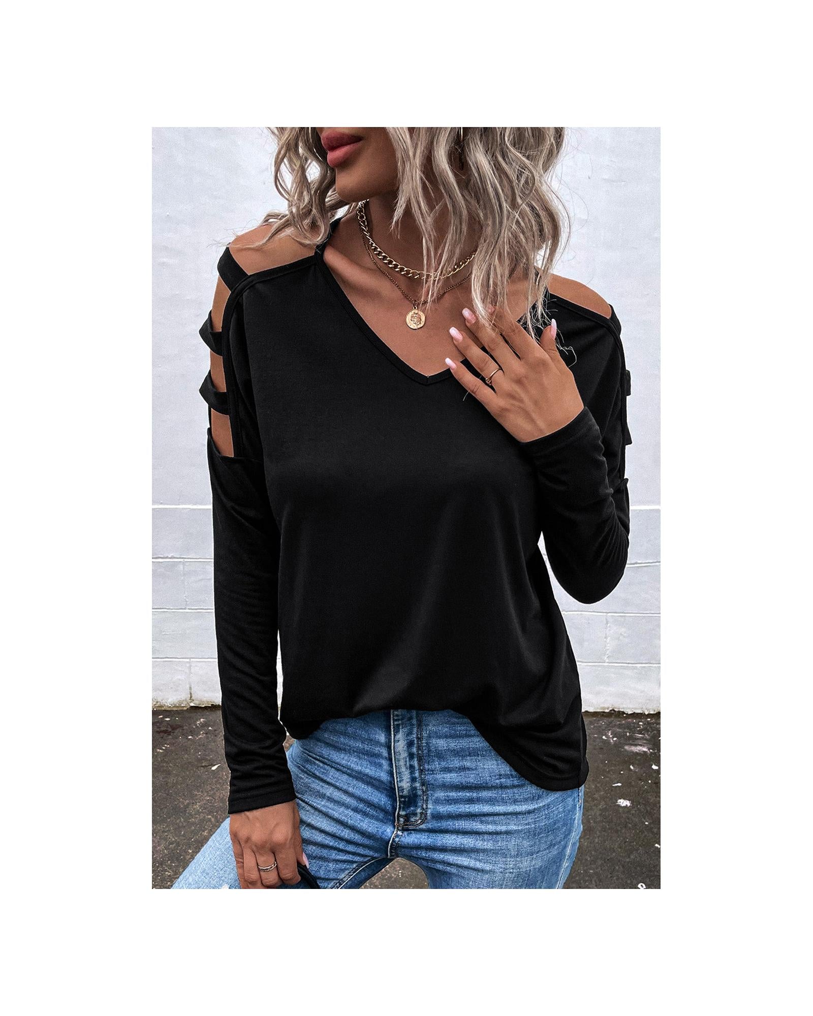 Azura Exchange Cold Shoulder Cut Out Long Sleeve Top - XL