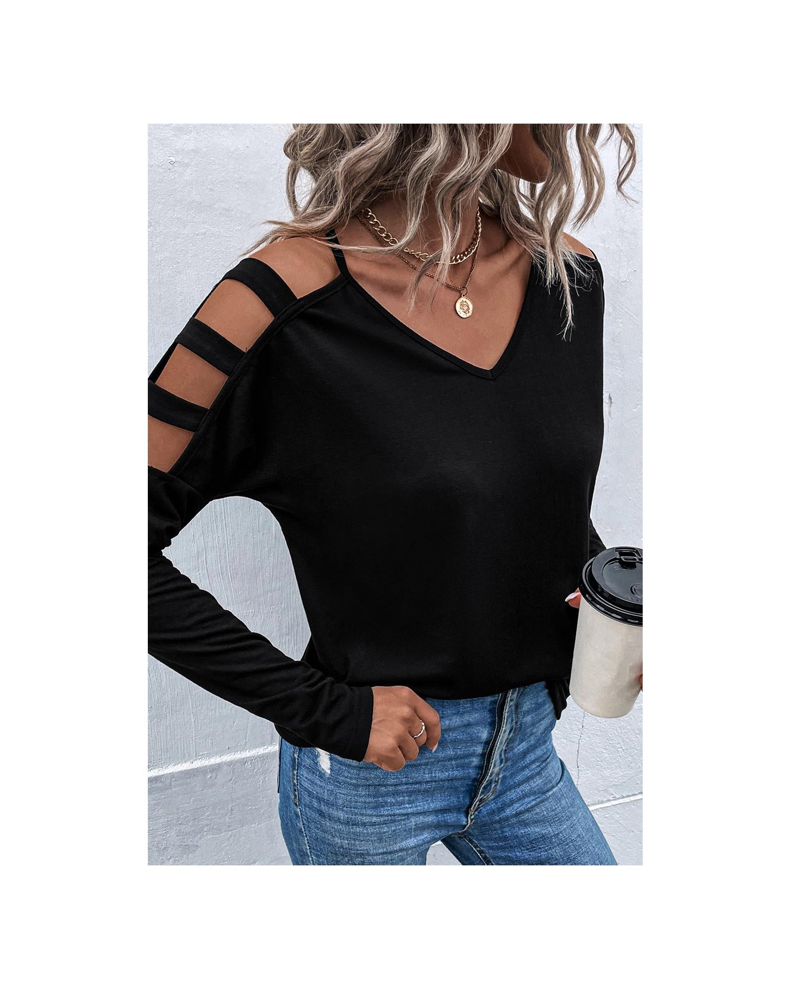 Azura Exchange Cold Shoulder Cut Out Long Sleeve Top - XL