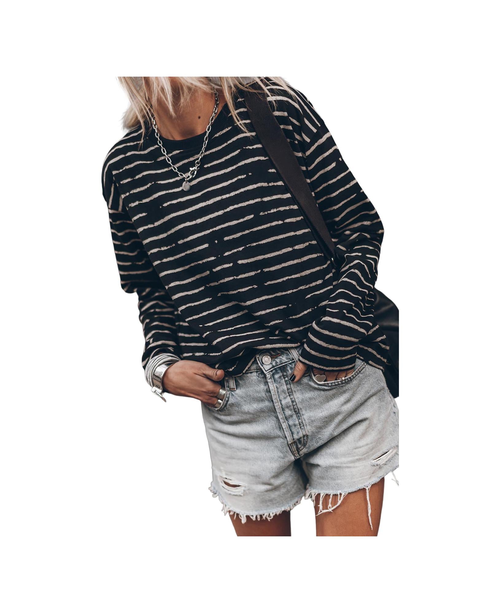 Azura Exchange Retro Striped Long Sleeve Top - XL