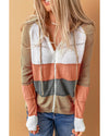 Azura Exchange Zipped Front Colorblock Hollow-out Knit Hoodie - XL