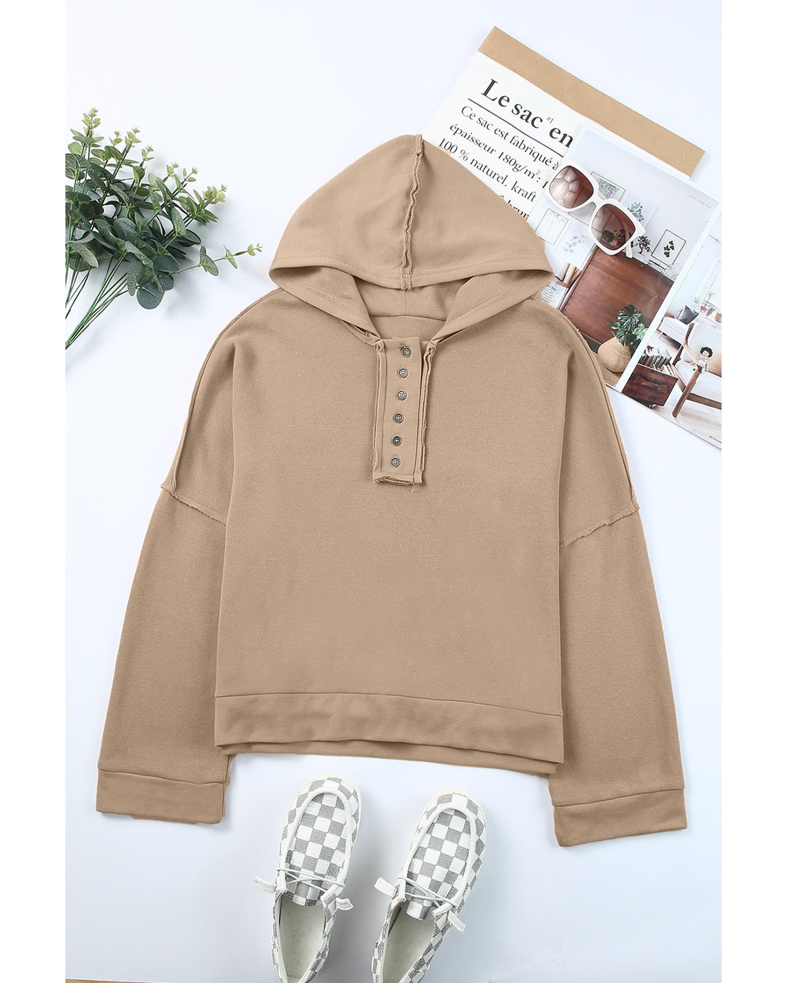 Azura Exchange Casual Khaki Hoodie with Patchwork Trim - XL