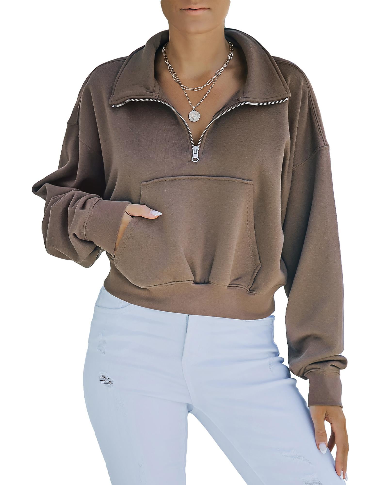 Azura Exchange Zipped Cropped Sweatshirt with Pocket - XL