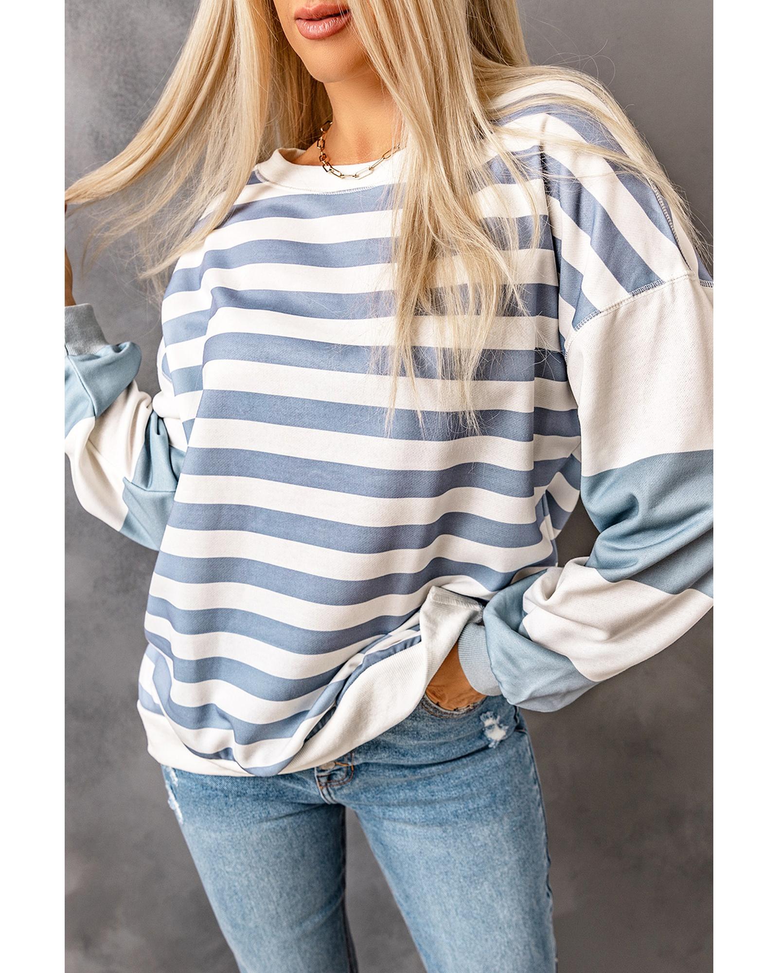 Azura Exchange Drop Shoulder Striped Pullover Sweatshirt - M