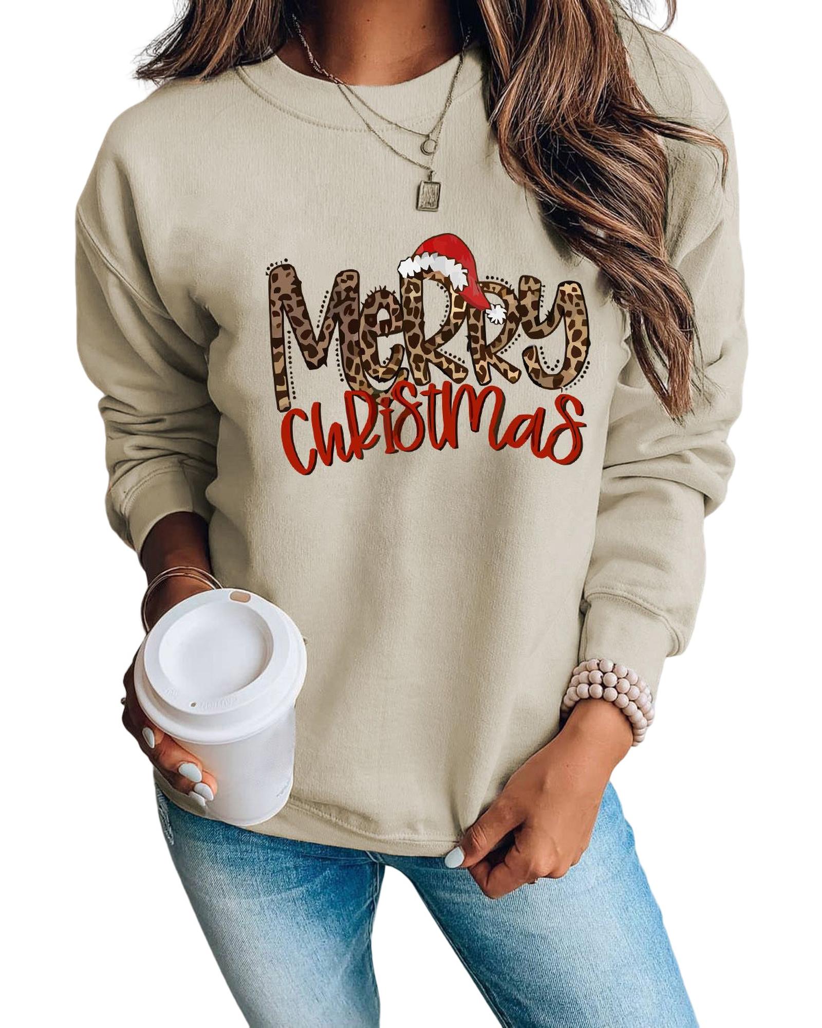 Azura Exchange Merry Christmas Hat Leopard Print Sweatshirt - S