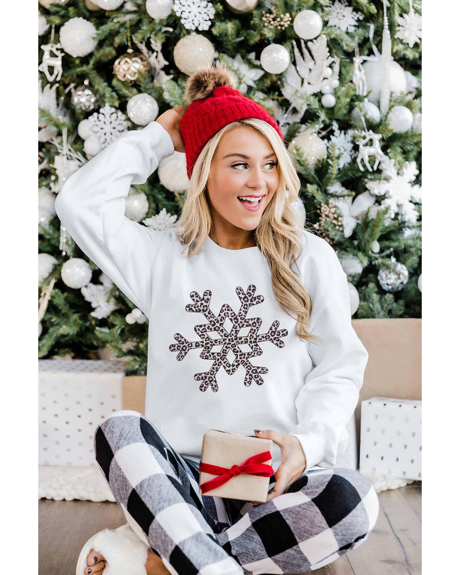 Azura Exchange Leopard Snowflake Pullover Sweatshirt - S