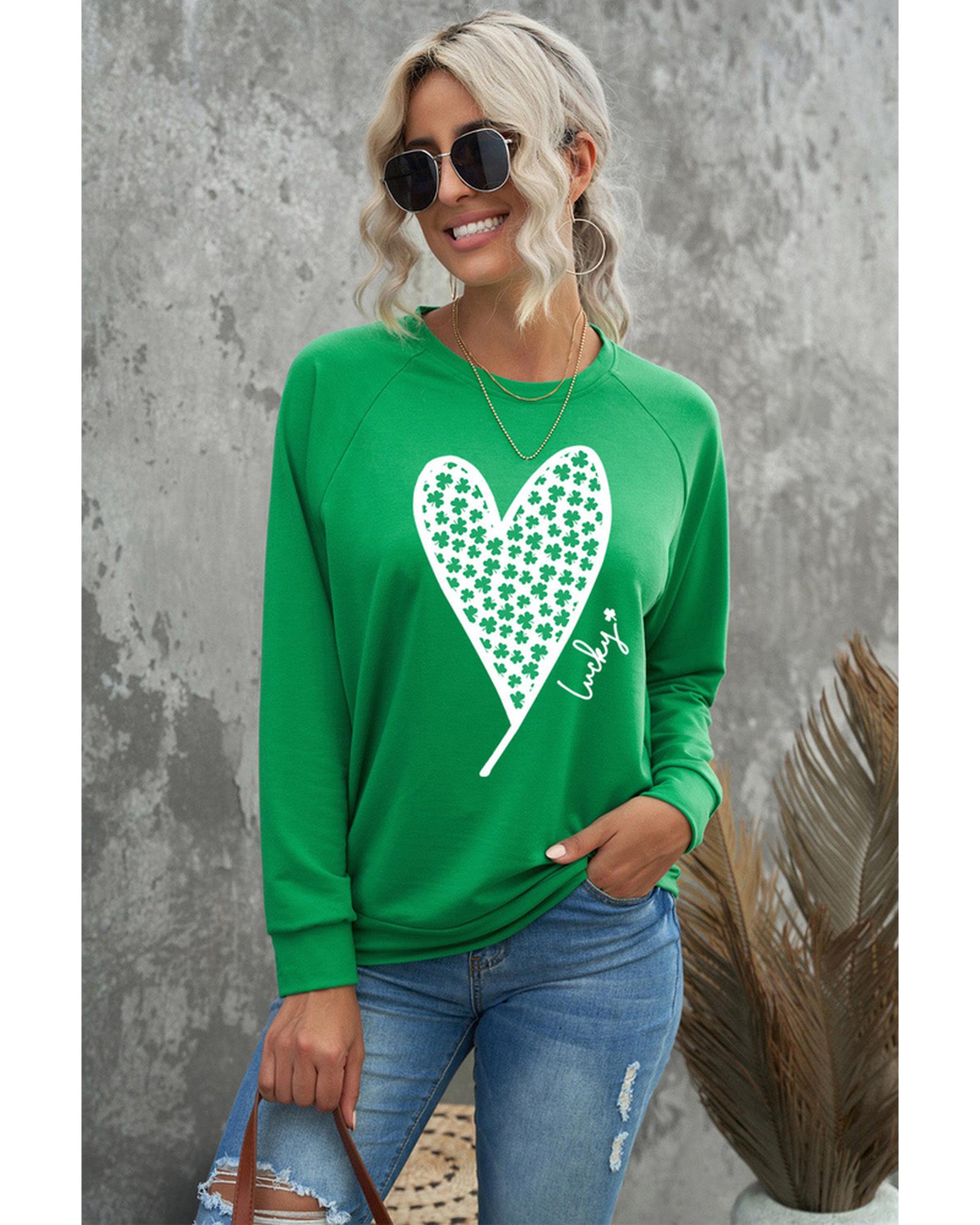 Azura Exchange Lucky Clover Heart Graphic Sweatshirt - L