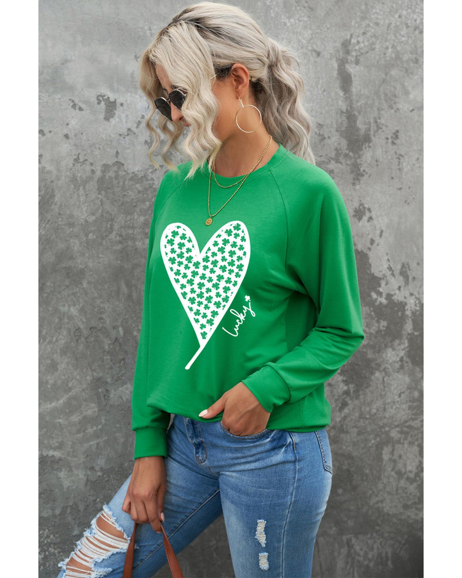 Azura Exchange Lucky Clover Heart Graphic Sweatshirt - L