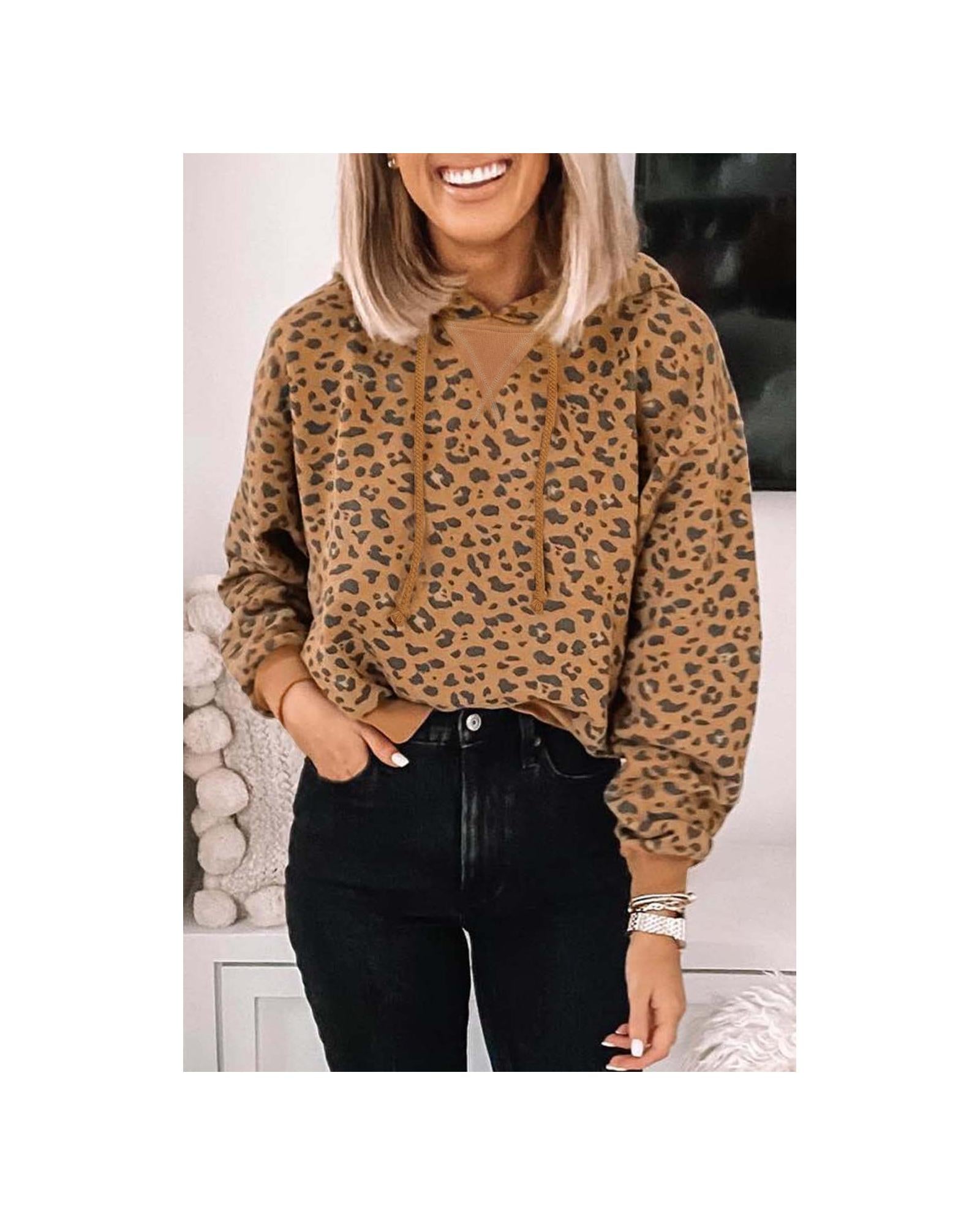 Azura Exchange Leopard Long Sleeve Cropped Hoodie - XL