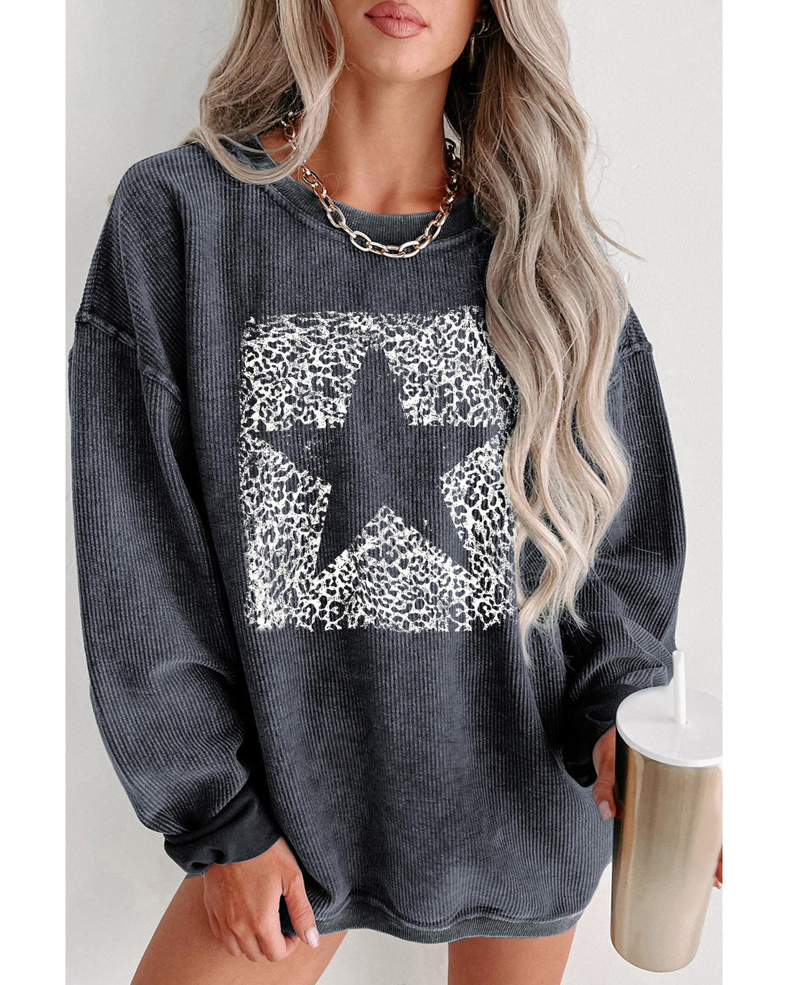 Azura Exchange Leopard Star Graphic Corded Sweatshirt - 2XL