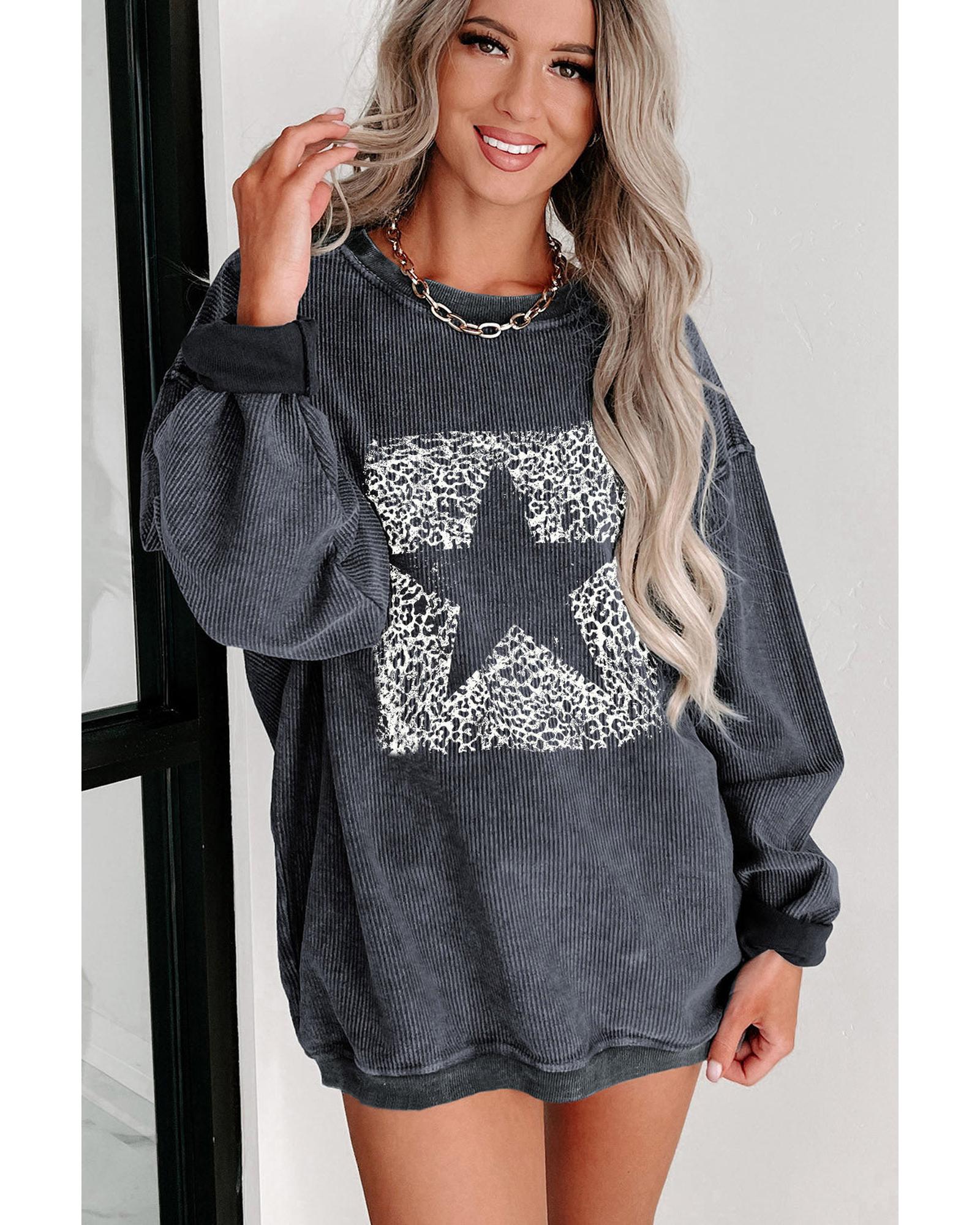 Azura Exchange Leopard Star Graphic Corded Sweatshirt - 2XL