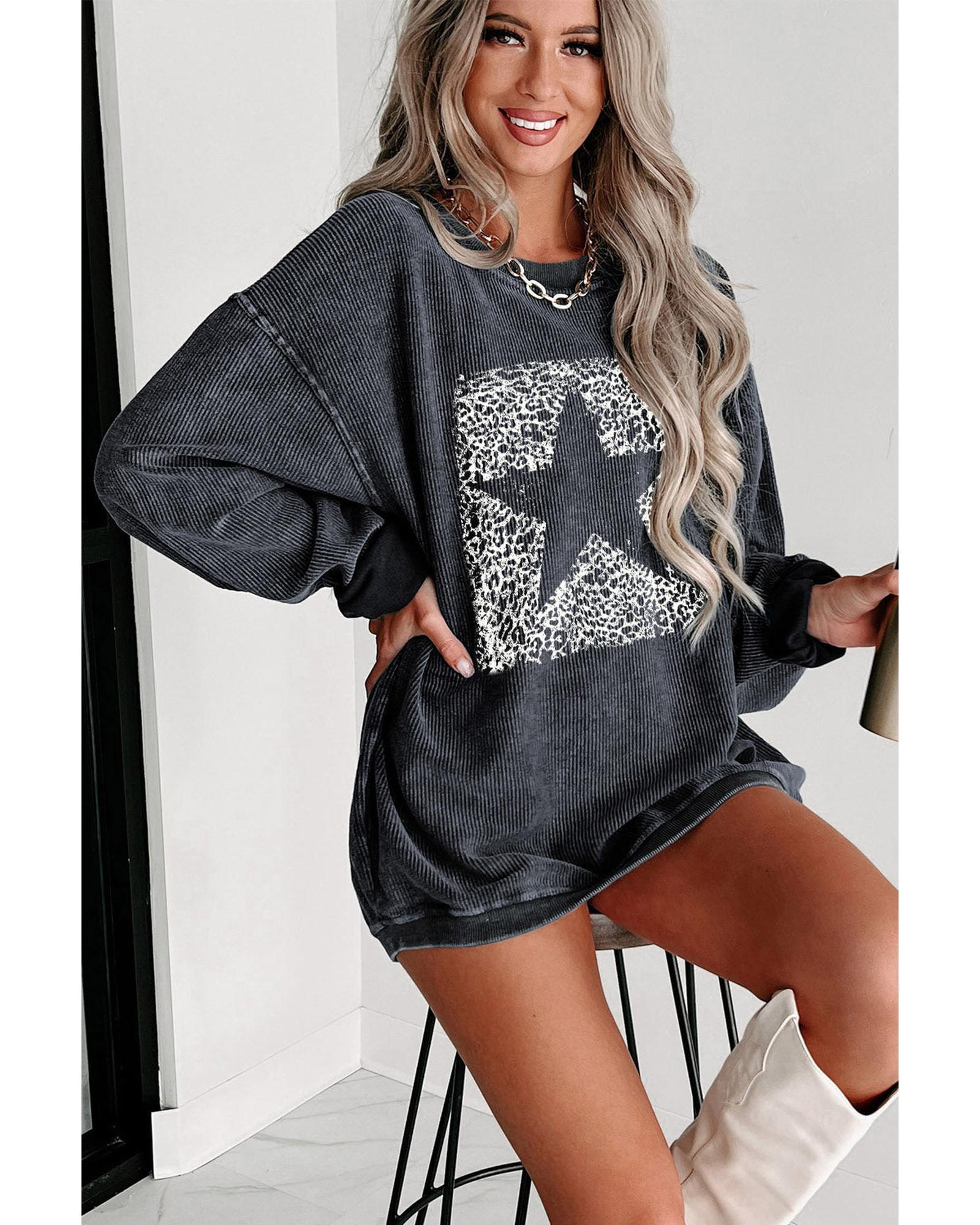 Azura Exchange Leopard Star Graphic Corded Sweatshirt - 2XL