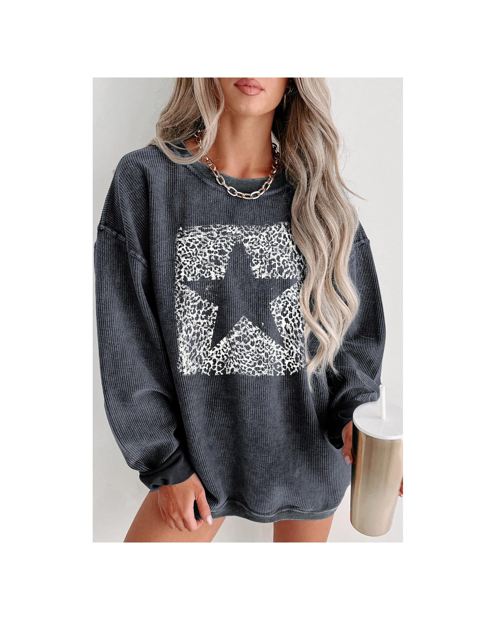 Azura Exchange Leopard Star Graphic Corded Sweatshirt - 2XL