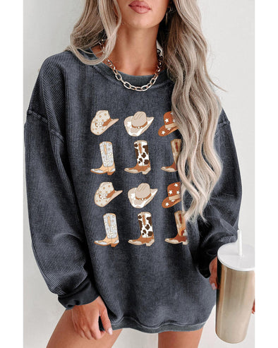 Azura Exchange Graphic Corded Sweatshirt with Gray Boots & Cowboyhat Design - S