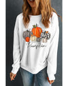 Beige Rhinestone Pumpkin Graphic Crewneck Thanksgiving Sweatshirt - XL