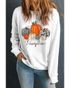 Beige Rhinestone Pumpkin Graphic Crewneck Thanksgiving Sweatshirt - XL