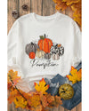Beige Rhinestone Pumpkin Graphic Crewneck Thanksgiving Sweatshirt - XL