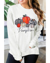 Beige Rhinestone Pumpkin Graphic Crewneck Thanksgiving Sweatshirt - XL