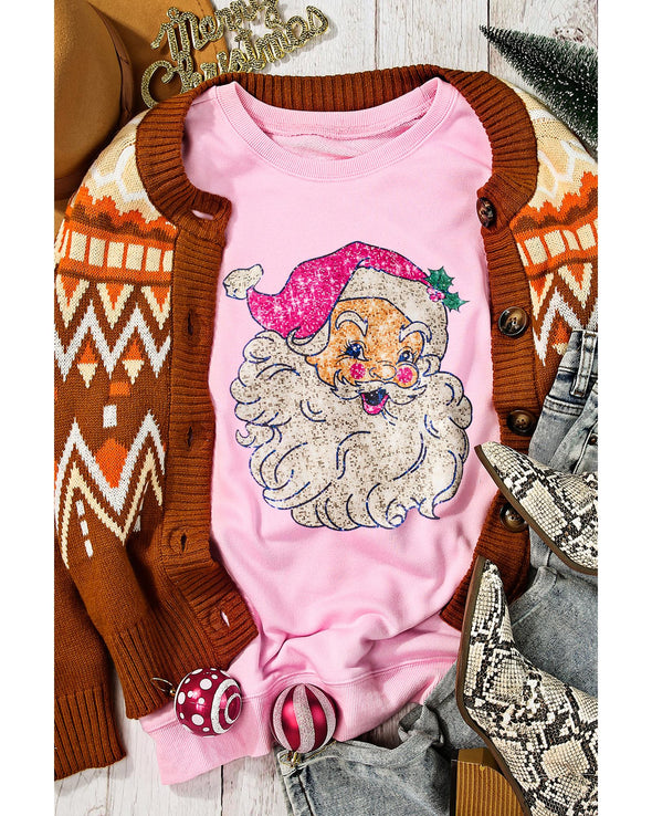 Pink Bold Christmas Claus Graphic Drop Shoulder Sweatshirt - 2XL