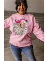 Pink Bold Christmas Claus Graphic Drop Shoulder Sweatshirt - 2XL