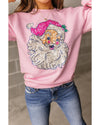 Pink Bold Christmas Claus Graphic Drop Shoulder Sweatshirt - L