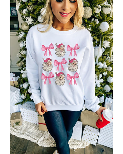Beige Santa Claus Bowknot Pattern Christmas Sweatshirt - 2XL