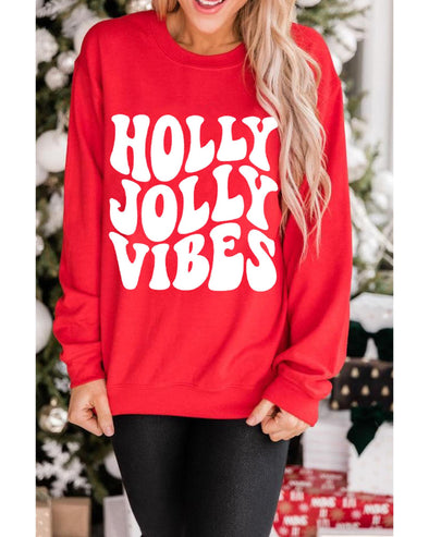 Red HOLLY JOLLY VIBES Graphic Crewneck Christmas Sweatshirt - L