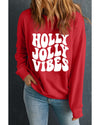 Red HOLLY JOLLY VIBES Graphic Crewneck Christmas Sweatshirt - L