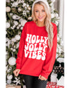 Red HOLLY JOLLY VIBES Graphic Crewneck Christmas Sweatshirt - L
