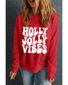 Red HOLLY JOLLY VIBES Graphic Crewneck Christmas Sweatshirt - L