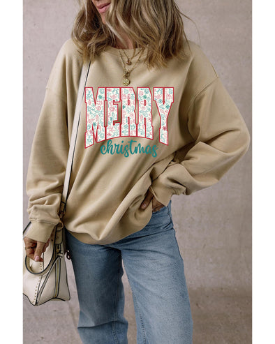 Parchment Festive Element Printed MERRY Christmas Graphic Sweatshirt - L