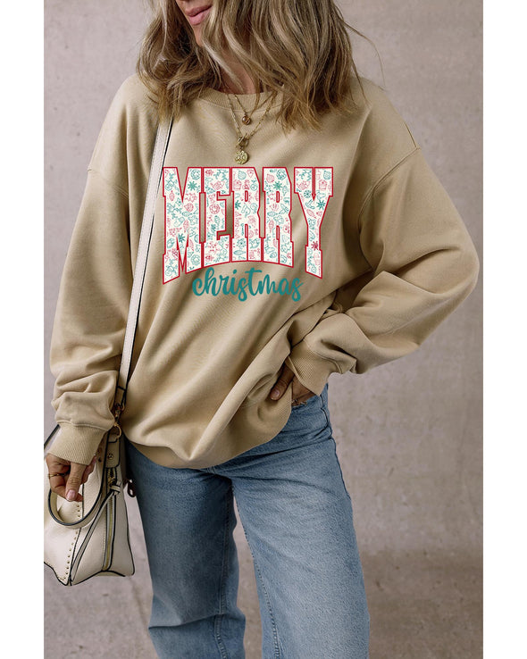 Parchment Festive Element Printed MERRY Christmas Graphic Sweatshirt - L