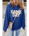 Dark Blue GAME DAY Glitter Detail Ribbed Drop Shoulder Sweatshirt - M