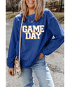 Dark Blue GAME DAY Glitter Detail Ribbed Drop Shoulder Sweatshirt - M